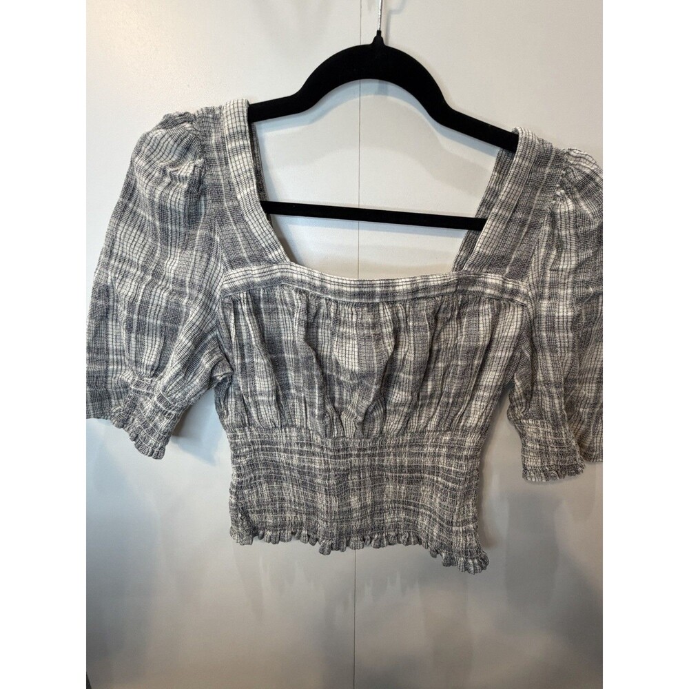 Universal Thread 90s Y2K Womens Plaid Smocked Puff Sleeve Square Neck Top Size S